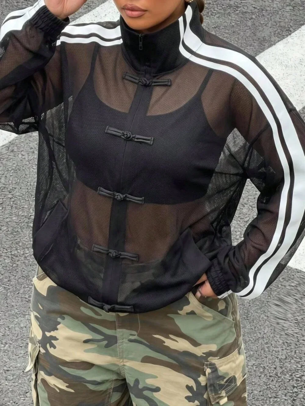 Black Casual Women's Sheer Jacket